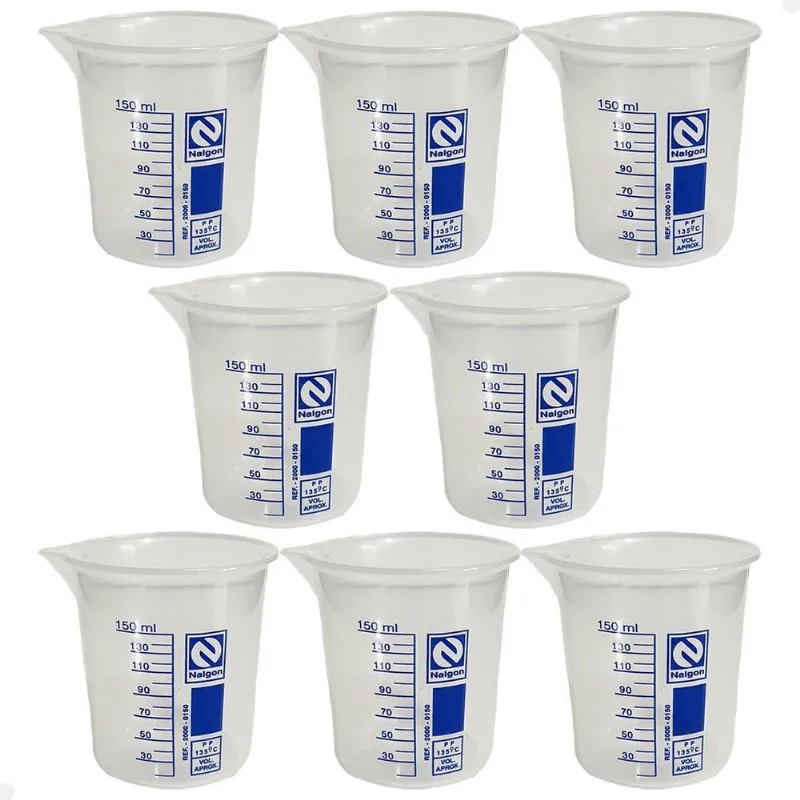 Kit 8 Béquer Becker Plástico 150ml Forma Baixa Autoclavável