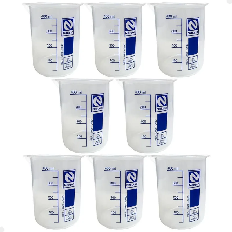 Kit 8 Béquer Becker Plástico 400ml Forma Baixa Autoclavável