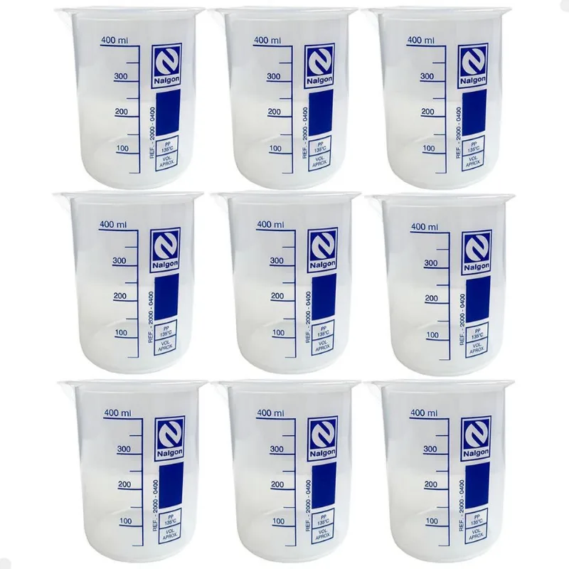 Kit 9 Béquer Becker Plástico 400ml Forma Baixa Autoclavável