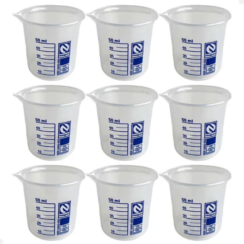 Kit 9 Béquer Becker Plástico 50ml Forma Baixa Autoclavável