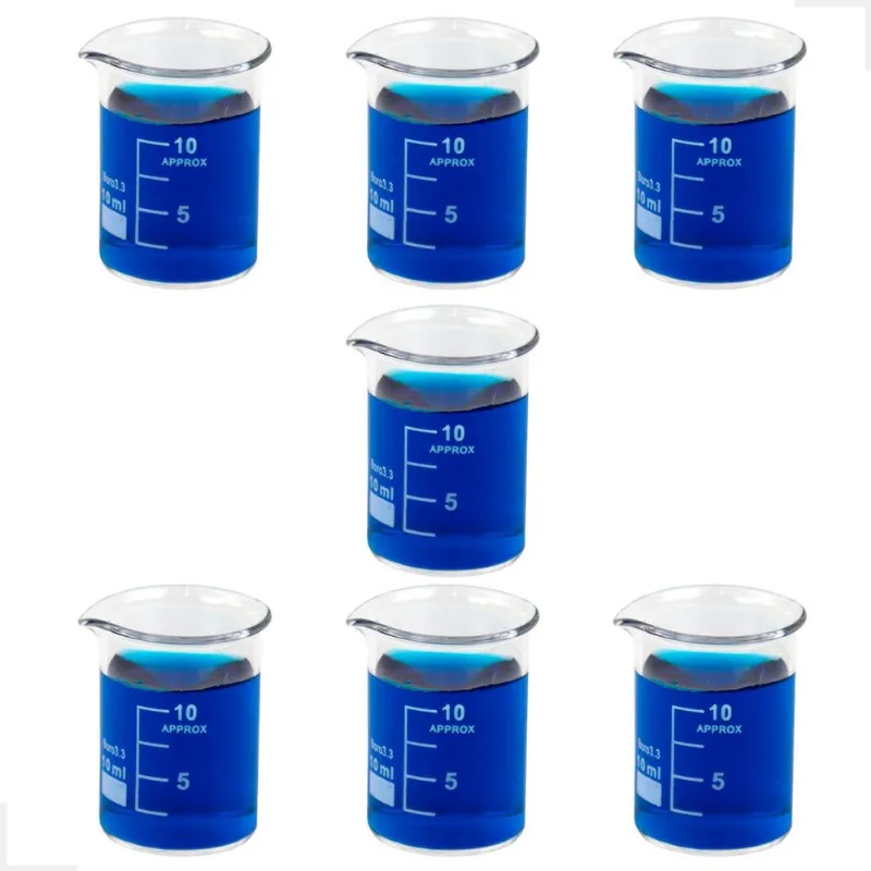 Kit 7 Béquer 10ml Becker De Vidro Forma Baixa Graduado