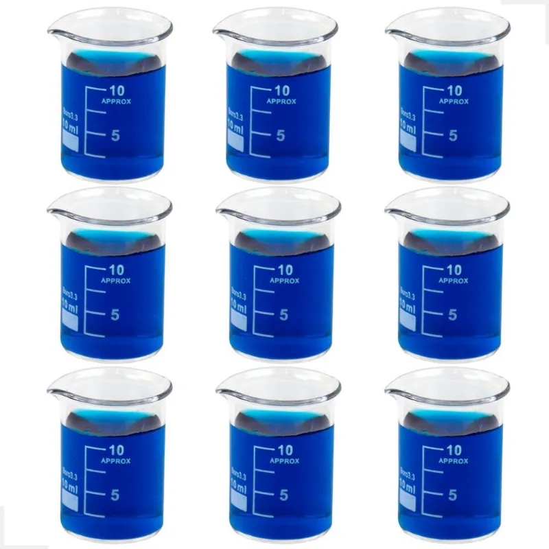 Kit 9 Béquer 10ml Becker De Vidro Forma Baixa Graduado