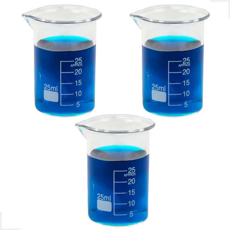 Kit 3 Béquer 25ml Becker De Vidro Forma Baixa Graduado