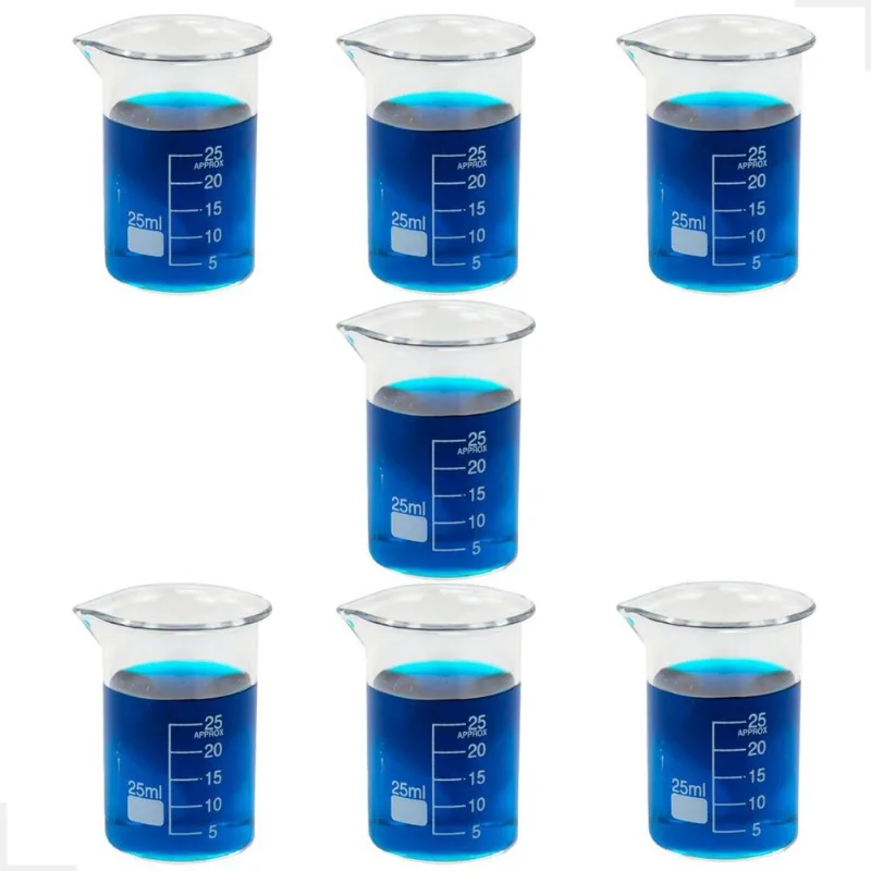 Kit 7 Béquer 25ml Becker De Vidro Forma Baixa Graduado