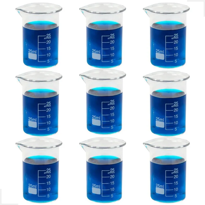 Kit 9 Béquer 25ml Becker De Vidro Forma Baixa Graduado