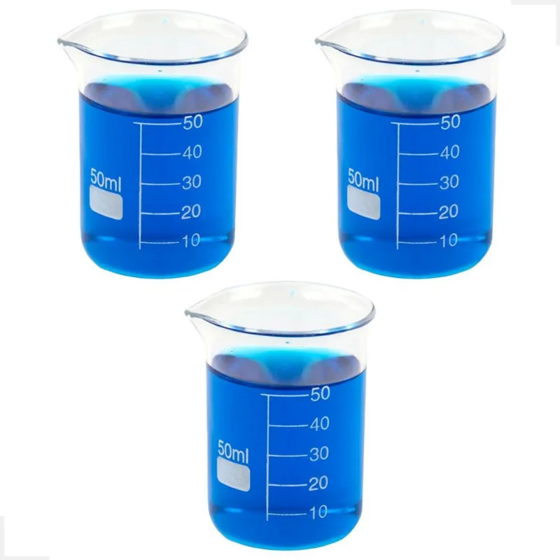 Kit 3 Béquer 50ml Becker De Vidro Forma Baixa Graduado
