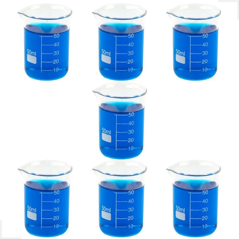 Kit 7 Béquer 50ml Becker De Vidro Forma Baixa Graduado