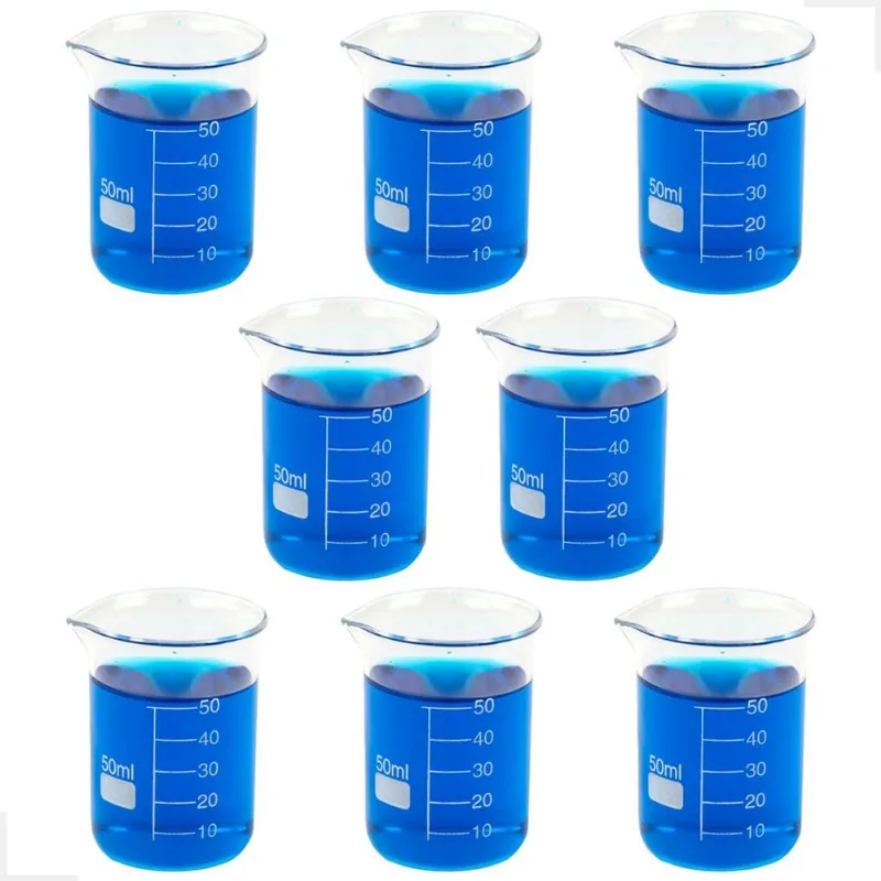Kit 8 Béquer 50ml Becker De Vidro Forma Baixa Graduado
