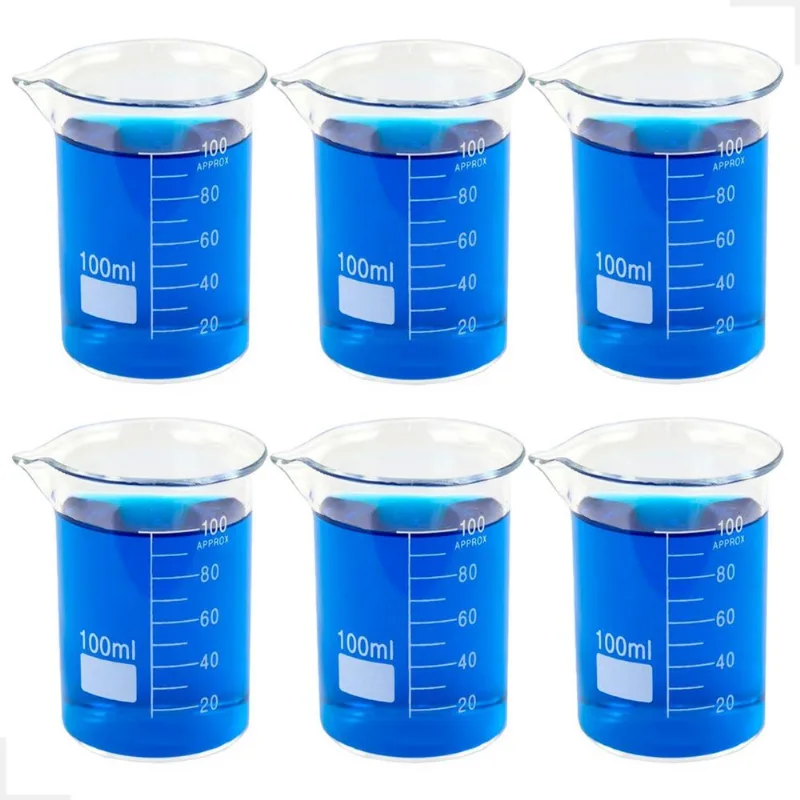 Kit 6 Béquer 100ml Becker De Vidro Forma Baixa Graduado