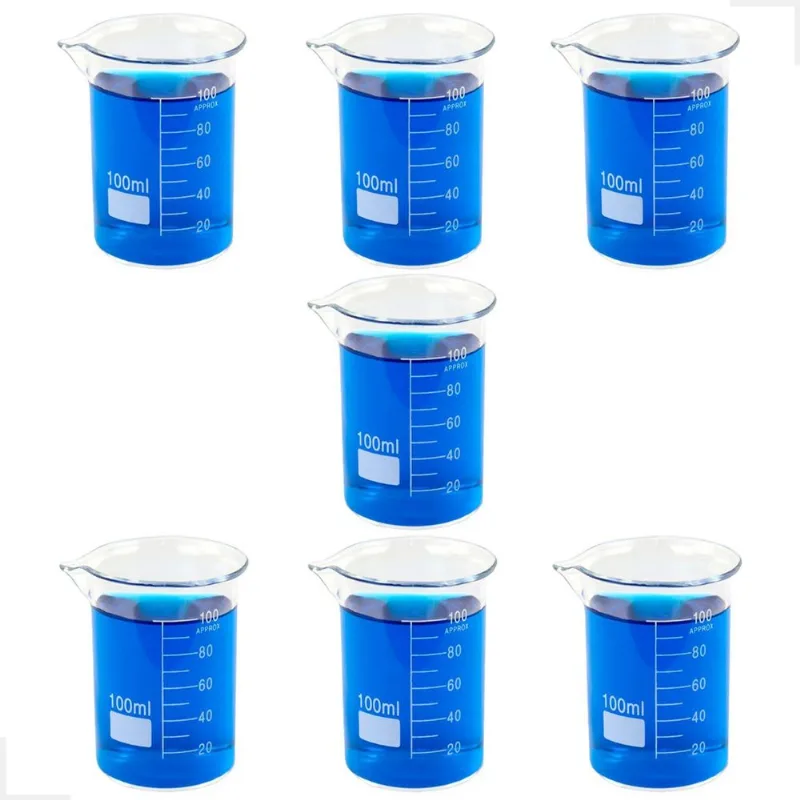 Kit 7 Béquer 100ml Becker De Vidro Forma Baixa Graduado