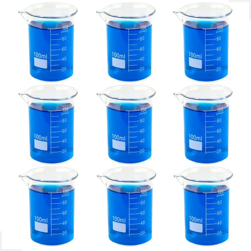 Kit 9 Béquer 100ml Becker De Vidro Forma Baixa Graduado