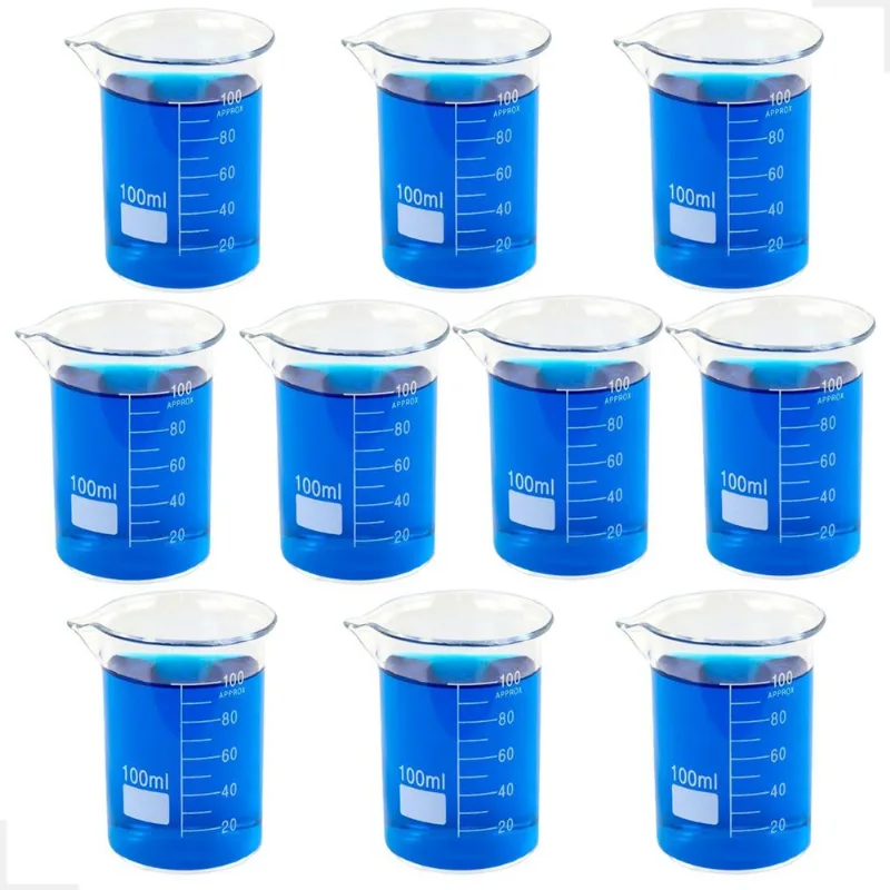 Kit 10 Béquer 100ml Becker De Vidro Forma Baixa Graduado