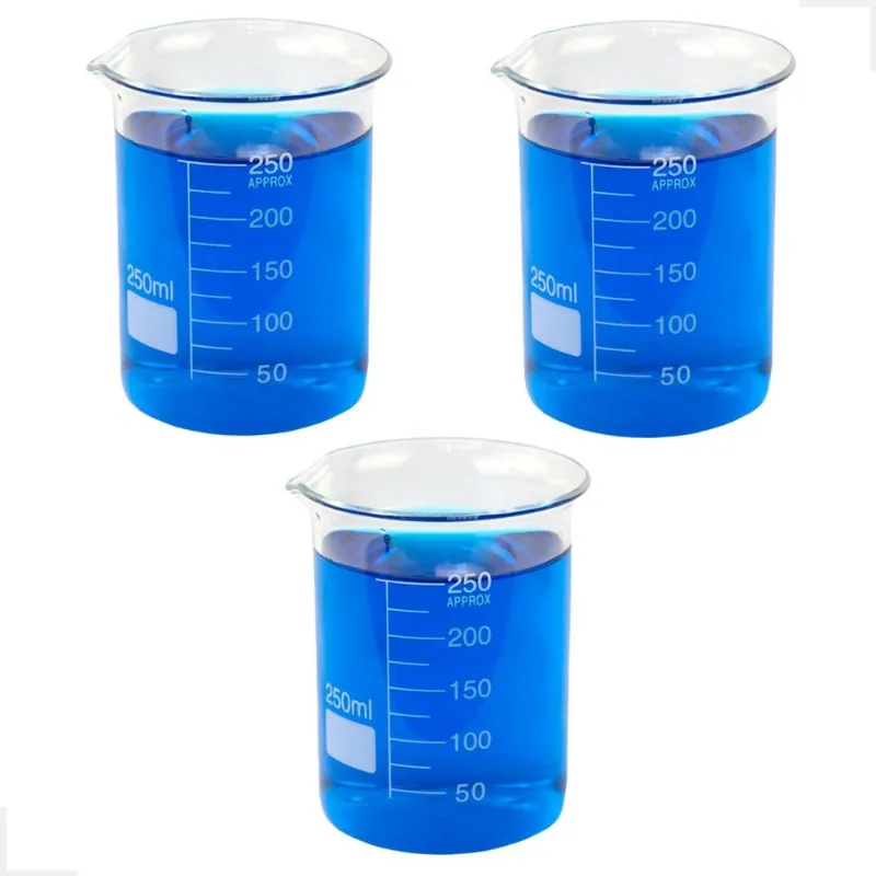 Kit 3 Béquer 250ml Becker De Vidro Forma Baixa Graduado
