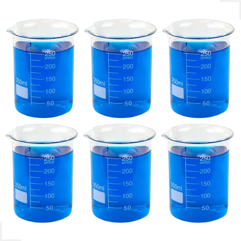 Kit 6 Béquer 250ml Becker De Vidro Forma Baixa Graduado