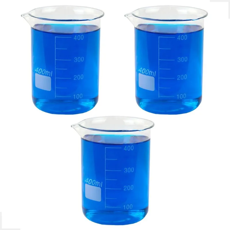 Kit 3 Béquer 400ml Becker De Vidro Forma Baixa Graduado