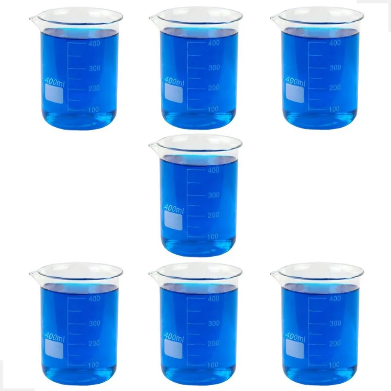 Kit 7 Béquer 400ml Becker De Vidro Forma Baixa Graduado