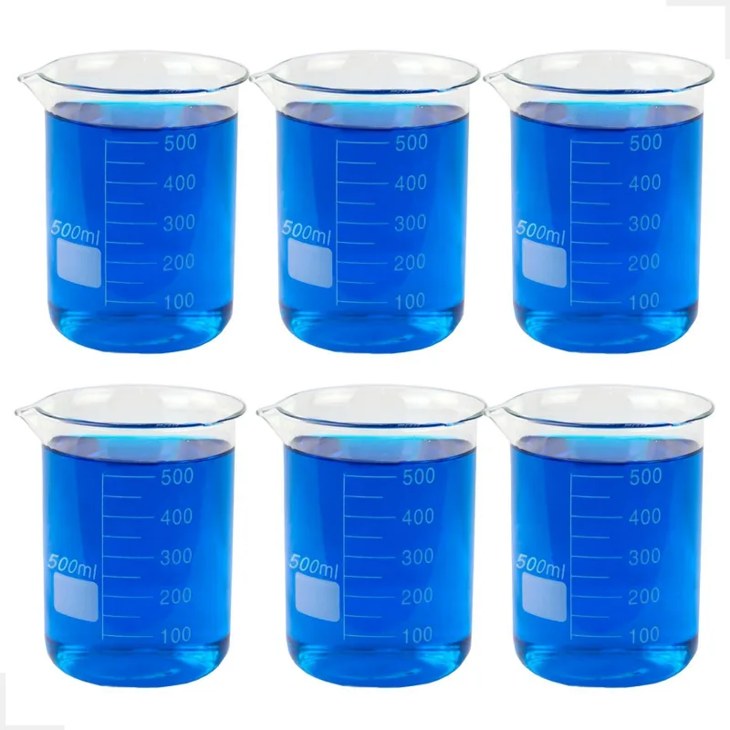 Kit 6 Béquer 500ml Becker De Vidro Forma Baixa Graduado