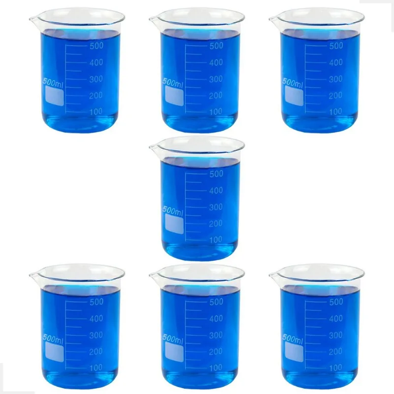 Kit 7 Béquer 500ml Becker De Vidro Forma Baixa Graduado