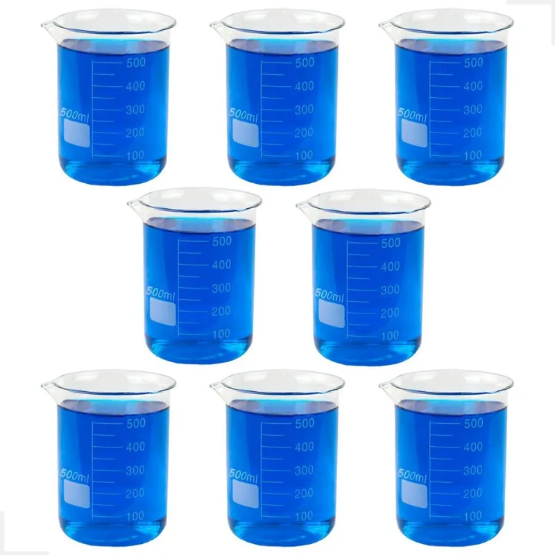 Kit 8 Béquer 500ml Becker De Vidro Forma Baixa Graduado