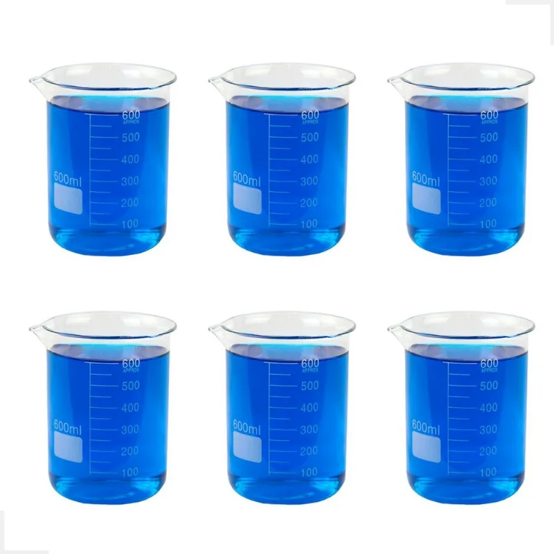 Kit 6 Béquer 600ml Becker De Vidro Forma Baixa Graduado