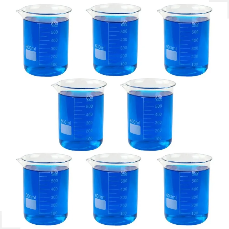 Kit 8 Béquer 600ml Becker De Vidro Forma Baixa Graduado