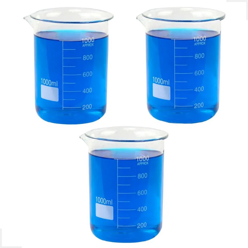 Kit 3 Béquer 1000ml Becker De Vidro Forma Baixa Graduado