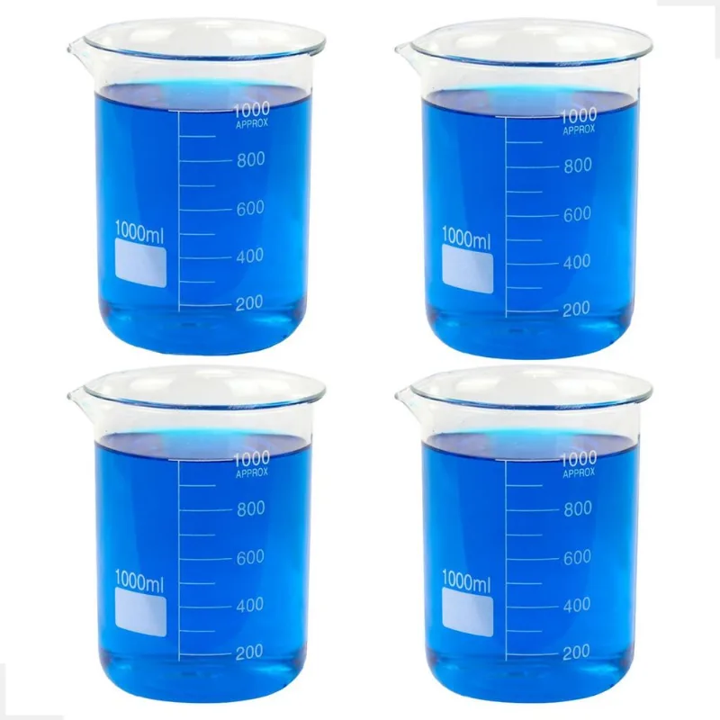 Kit 4 Béquer 1000ml Becker De Vidro Forma Baixa Graduado