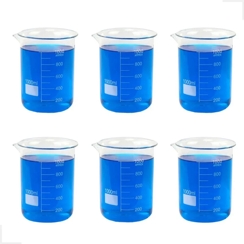 Kit 6 Béquer 1000ml Becker De Vidro Forma Baixa Graduado