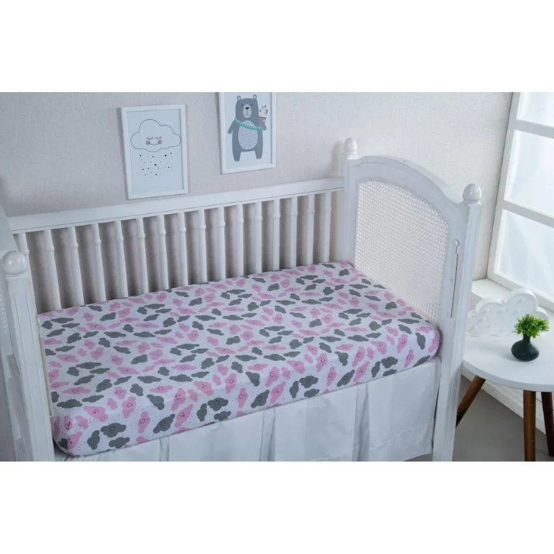Lençol Com Elástico Todo Estampado 80% Algodão Nuvem Rosa