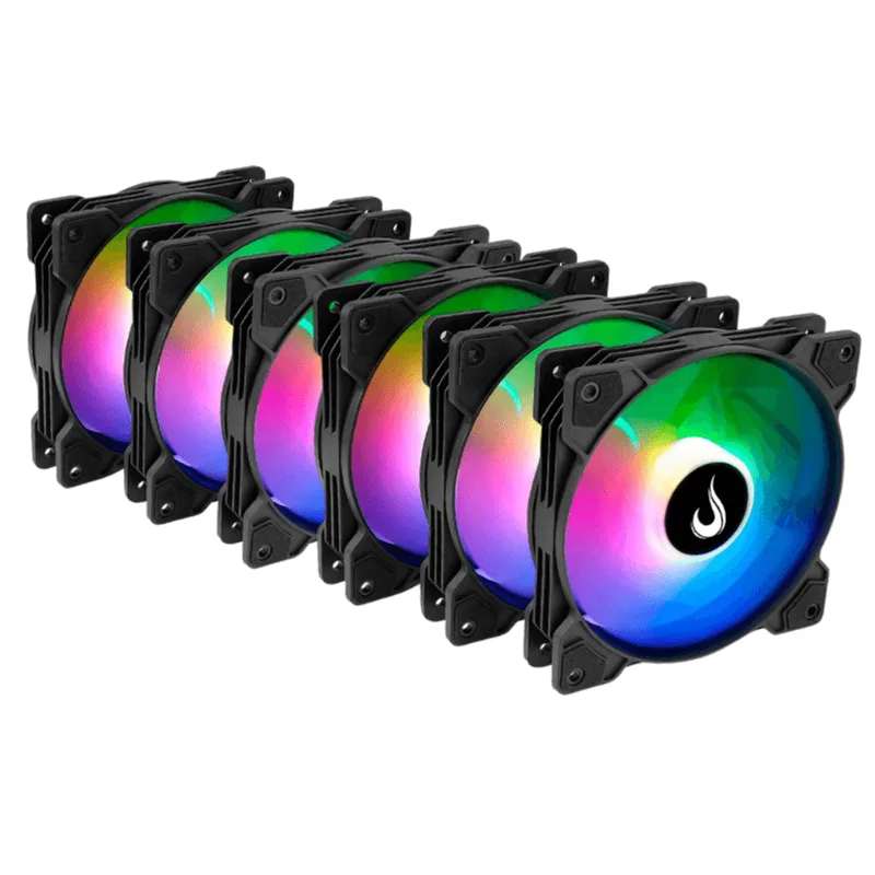 Kit 6 Fans Rise Mode X Led Rainbow 120mm Preto - Rm-xld-rbw-6