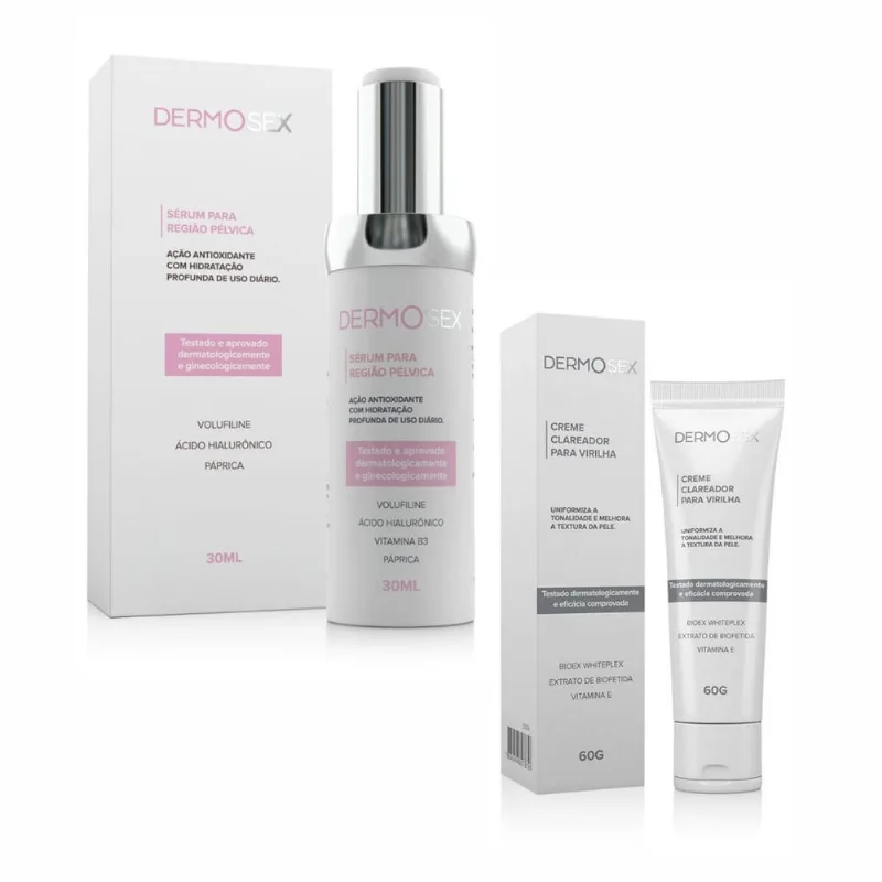 Kit Sérum Reafirmante e Creme Clareador 30ml+60g Dermosex Unissex Vegano Sérum Flacidez Dos Grandes Lábios E Creme Clareador Íntimo