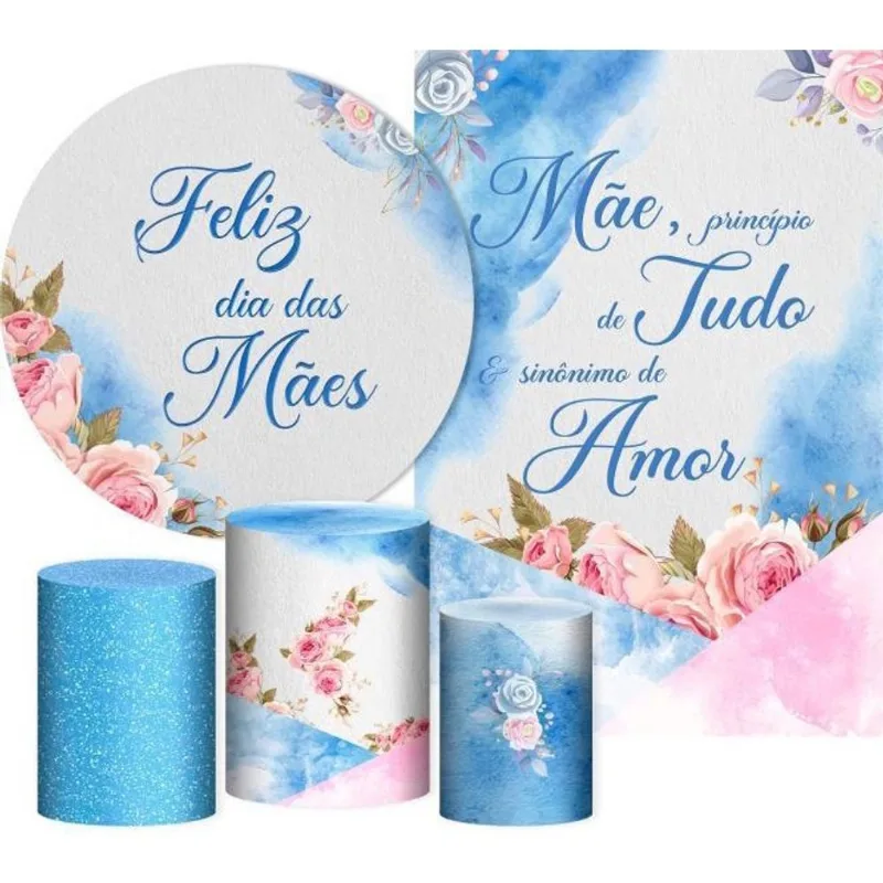 Kit Dia Das Mães Painel Redondo Trio Capas Retangular Tecido