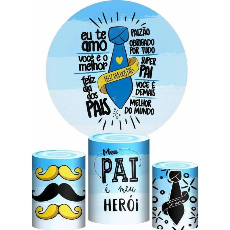Trio Capa Cilindro + Painel Redondo Dia Dos Pais Tecido