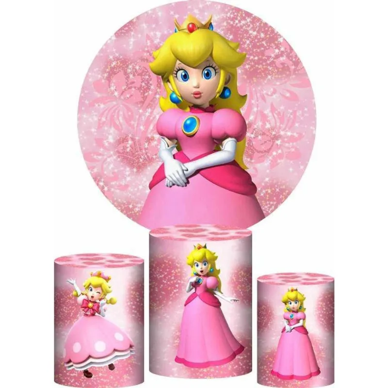 Trio Capa Cilindro + Painel Redondo Princesa Peach Mario