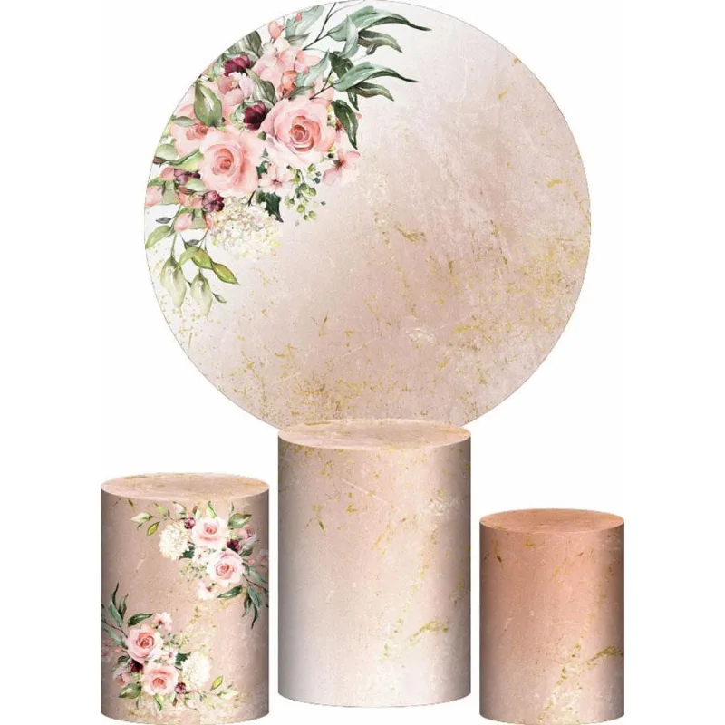 Trio Capa Cilindro + Painel Redondo 3D Floral Mármore 1,50M