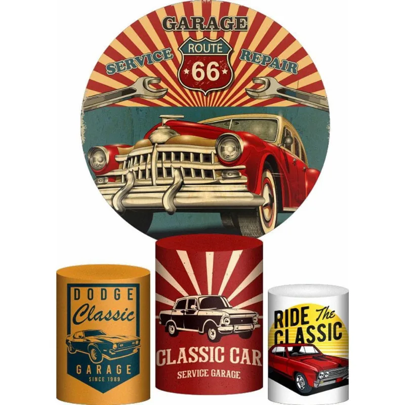 Trio Capa Cilindro + Painel Redondo 3D Carros Vintage 1,50M