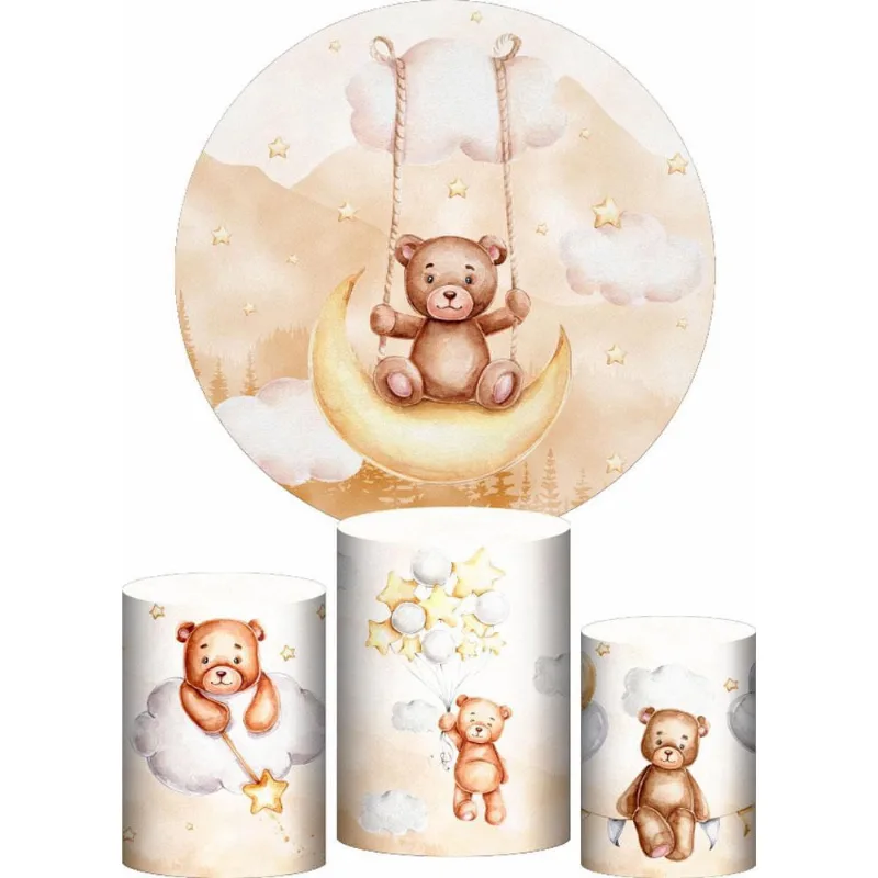 Trio Capa Cilindro + Painel Redondo 3D Ursinho Cute 1,50M