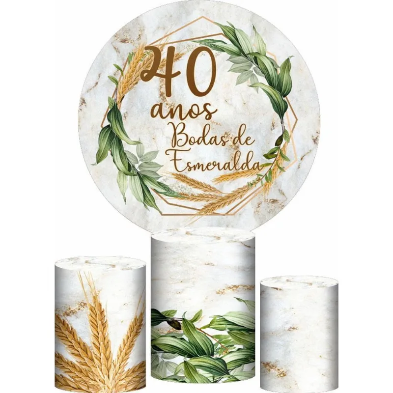 Trio Capa Cilindro + Painel Redondo 3D Bodas Esmeralda 1,50M