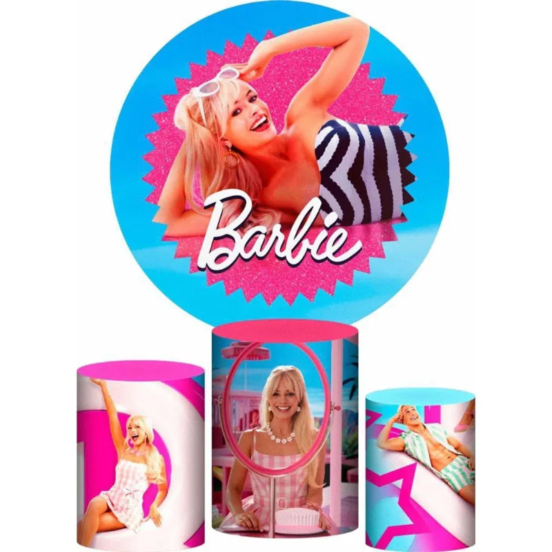 Trio Capa Cilindro + Painel Redondo 3D Barbie 1,50M Veste