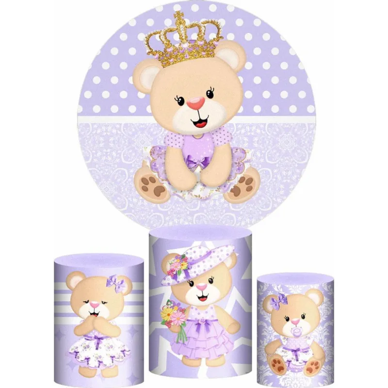 Trio Capa Cilindro + Painel Redondo 3D Princesa Ursinha 1,50M Veste Fácil