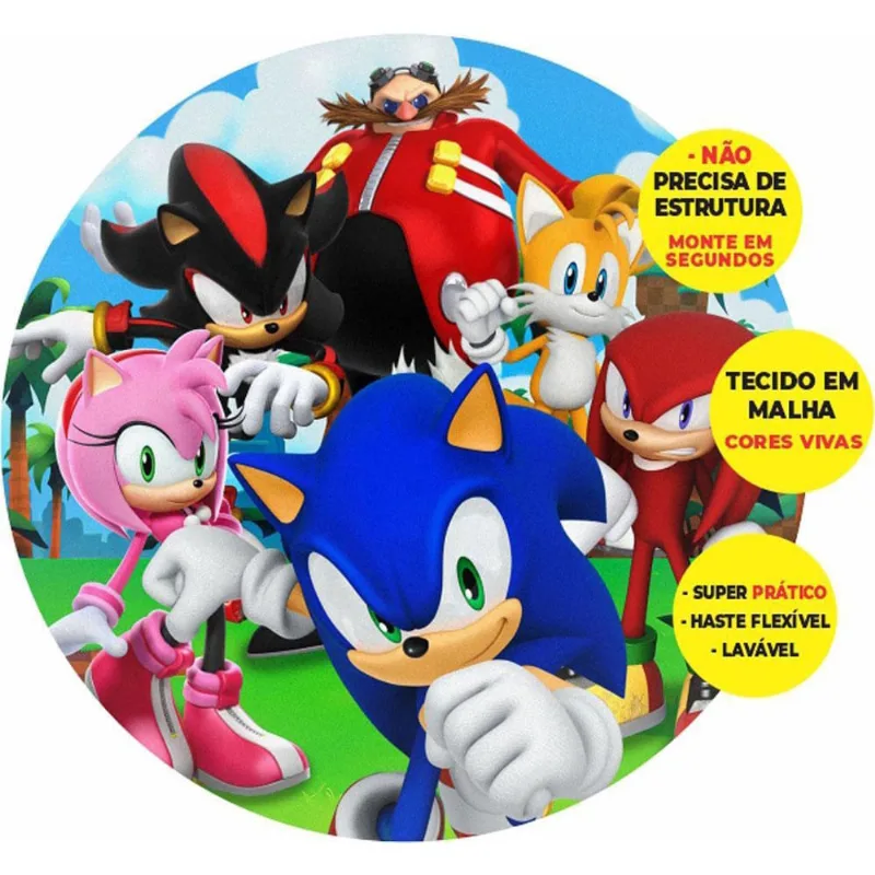Painel Redondo 3D Sonic Abre Fácil Tecido 1,50M X 1,50M