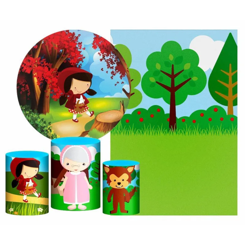 Kit Casado Chapeuzinho Vermelho Painel Redondo Trio Capas