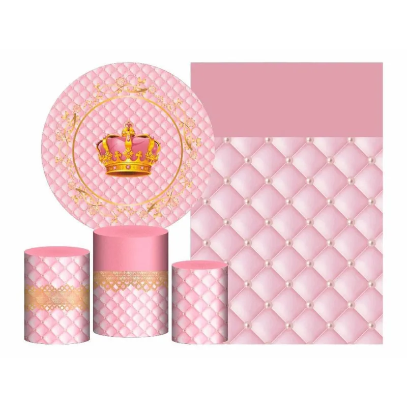 Kit Casado Realeza Rosa Painel Redondo Trio Capas Cilindro