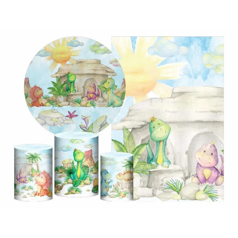 Kit Casado Dinossauro Baby Painel Redondo Trio Capas