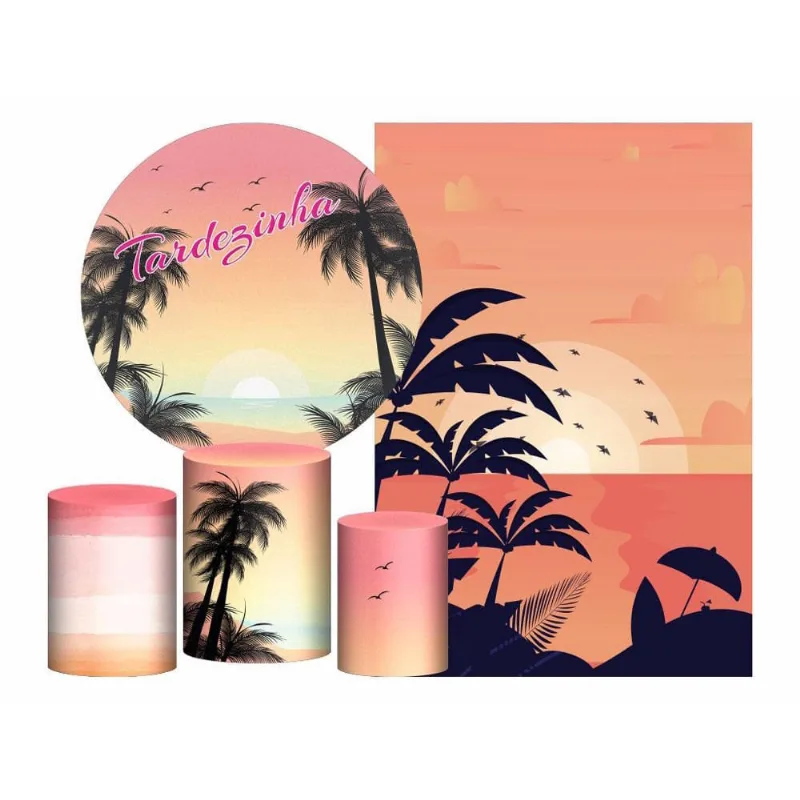 Kit Casado Tardezinha Painel Redondo Trio Capas Cilindro