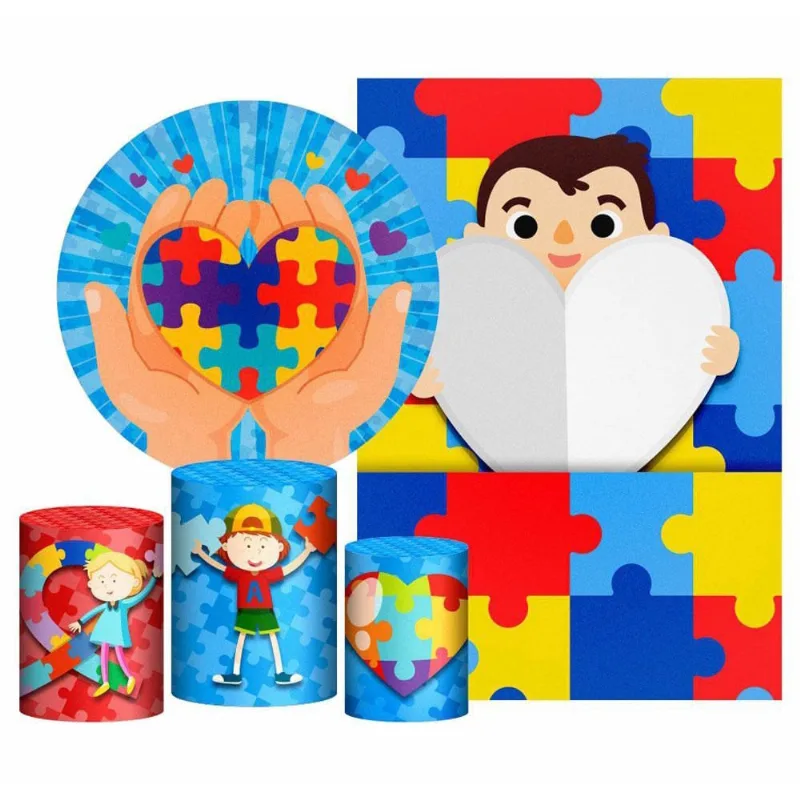 Kit Casado Autismo Painel Redondo Trio Capas Cilindro