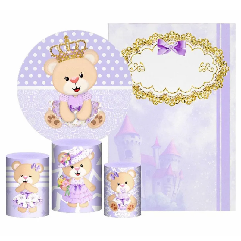 Kit Casado Princesa Ursinha Painel Redondo Trio Capas