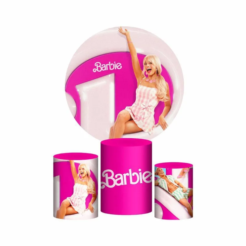 Trio Capa Cilindro + Painel Redondo 3D Barbie 1,50M