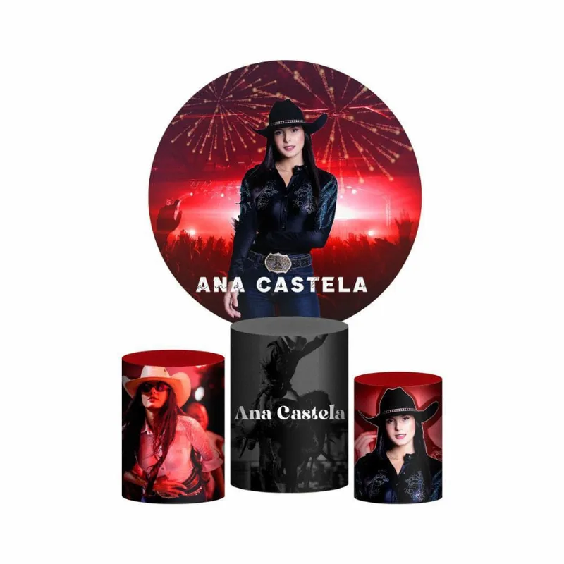 Trio Capa Cilindro + Painel Redondo 3D Ana Castela 1,50M