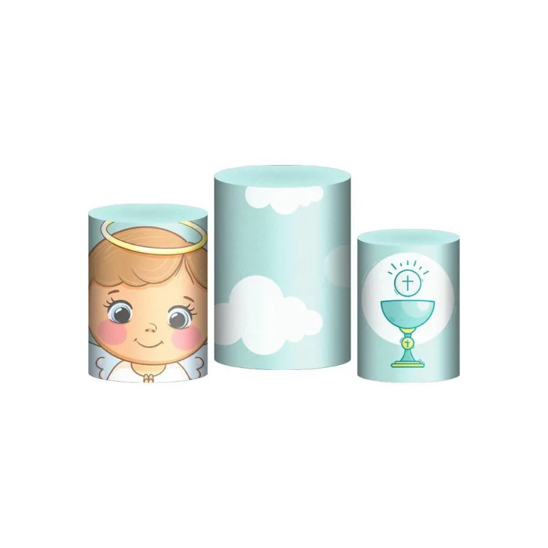 Trio Capas Cilindros Sublimado Meu Batizado Tecido Veste Fácil